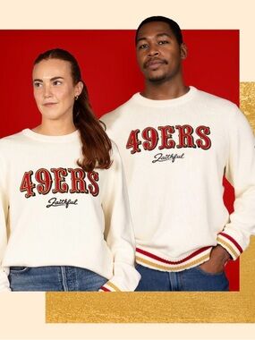 San Francisco 49ERS Cream Crewneck Sweater - size Medium NEW WITH TAGS